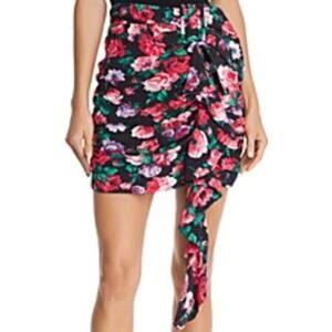 RONNY KOBO Lauryn Ruffle Mini Skirt Ruched Ruffle Back Zip Black Multi XS NWT